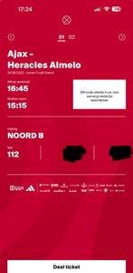 AJAX - Heracles 2 tickets vak 112, Losse kaart, Twee personen, Augustus