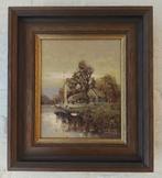 W.F. Smith schilderij, landelijk tafereel met bootje, Antiek en Kunst, Kunst | Schilderijen | Klassiek, Ophalen of Verzenden