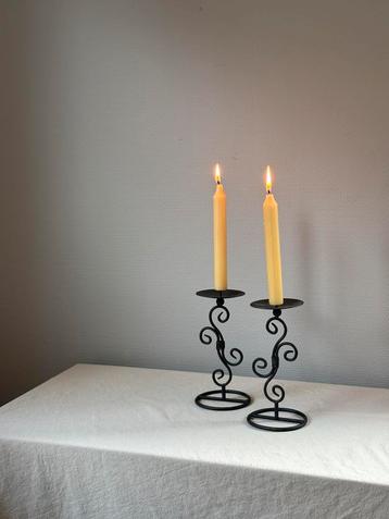 Vintage mat zwart metalen set swirl vormige kandelaar h21cm beschikbaar voor biedingen
