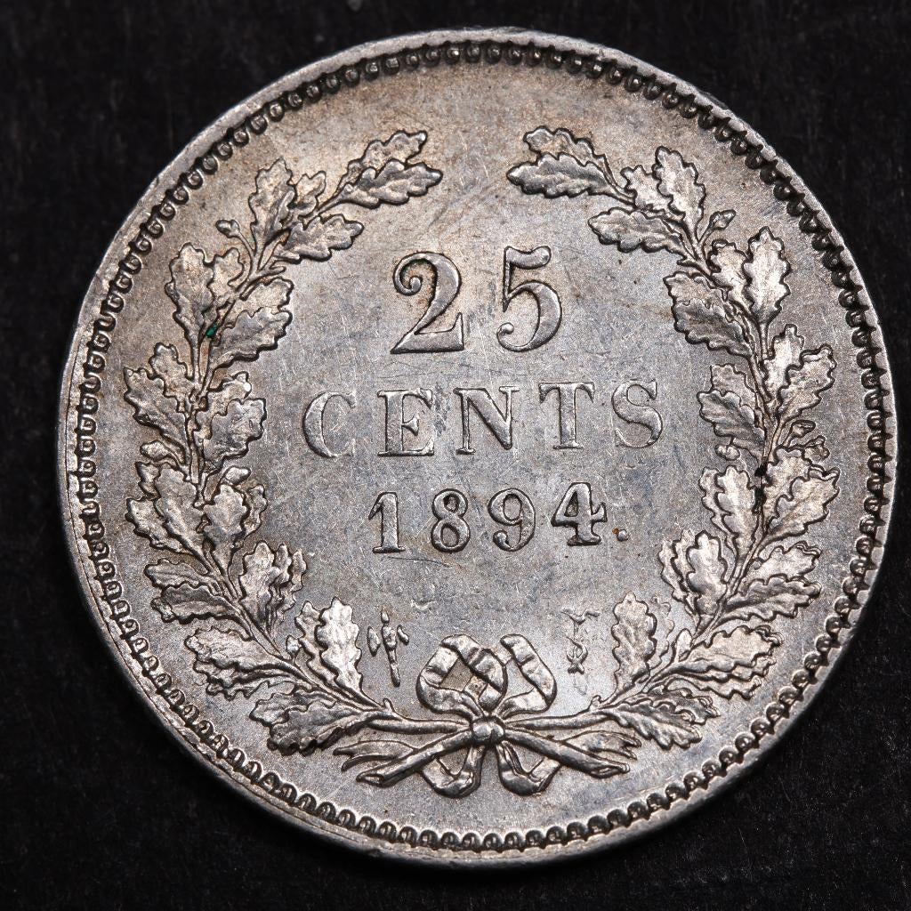 25 cent 1894. Pr+., Postzegels en Munten, Munten | Nederland, Zilver, 25 cent, Ophalen of Verzenden, Koningin Wilhelmina