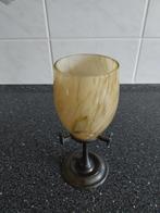 Vintage Waxinelichthouder windlicht tinnen voet met glazen, Huis en Inrichting, Woonaccessoires | Kandelaars en Kaarsen, Ophalen of Verzenden