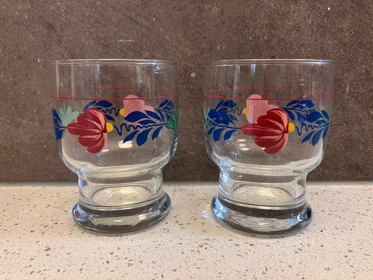 2 Boerenbont sapglazen / drinkglas, Verzamelen, Glas en Borrelglaasjes, Zo goed als nieuw, Waterglas, Ophalen of Verzenden