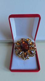 Vintage Bloem Broche Bruin Kristal, Overige materialen, 4 tot 7 cm, Met strass, Bruin