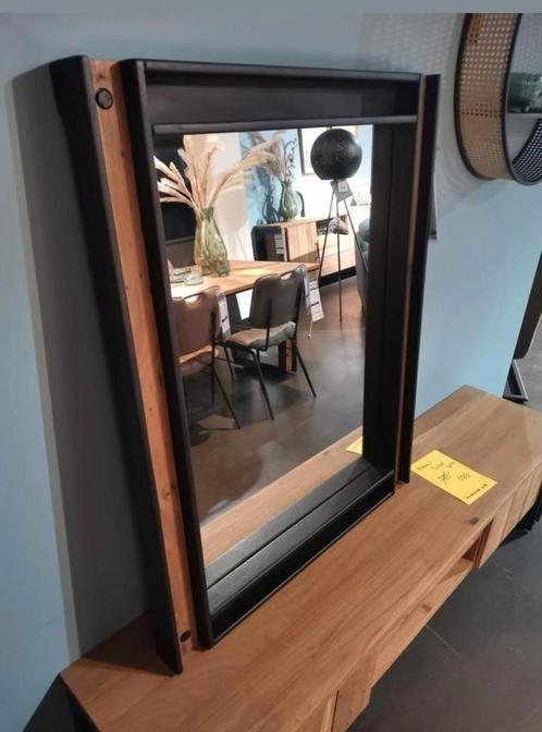 Industriële Spiegel met Houten Accenten, Antiek en Kunst, Antiek | Spiegels, Rechthoekig, Ophalen