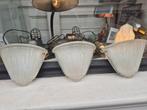 Set van 3 art deco wandlampen 195ps, Ophalen, Gebruikt, Glas