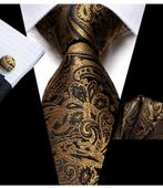 100% zijden stropdas pochet manchetknopen Goud Paisley NIEUW, Nieuw, Met patroon, Ophalen of Verzenden, Overige kleuren
