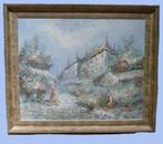 Aquarel landschap met kasteel in bronskleurige lijst, Ophalen