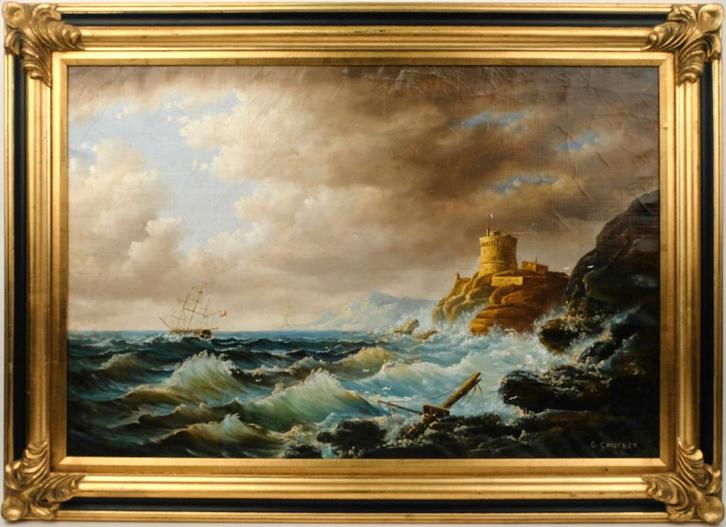 Zeegezicht gesigneerd G. Courbet, Antiek en Kunst, Kunst | Schilderijen | Klassiek, Ophalen of Verzenden