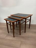 Deense midcentury vintage nesting tables keramiek teak, 45 tot 60 cm, Overige materialen, Minder dan 55 cm, Ophalen of Verzenden