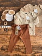 Baby setje unisex 2x shirtjes beige, meisje broekje bruin, Jongetje of Meisje, Nieuw, Ophalen of Verzenden, Setje
