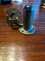 Antieke koperen deurstopper met haakje, Ophalen of Verzenden