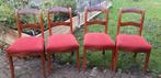Vier vintage stoeltjes met rode bekleding, Huis en Inrichting, Stoelen, Ophalen, Hout, Gebruikt, Vintage