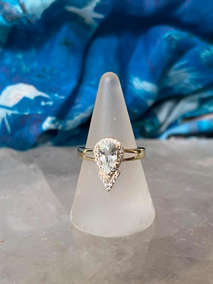 Aquamarijn topaas geluk beschermt intuïtie harmonie balans, Sieraden, Tassen en Uiterlijk, Ringen, Nieuw, Dame of Heer, 17 tot 18