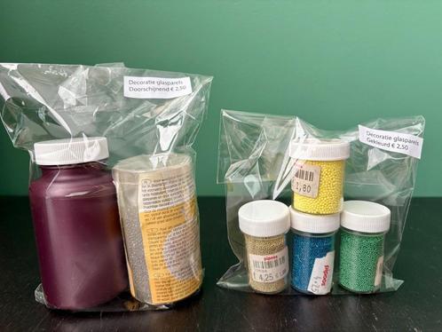 Pakketjes voor zandkaarten(incl zand)en decoratie glasparels, Hobby en Vrije tijd, Knutselen, Zo goed als nieuw, Materiaal, Ophalen of Verzenden