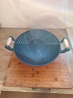 gietijzeren wok met rekje  37cm, Ophalen of Verzenden, Zo goed als nieuw