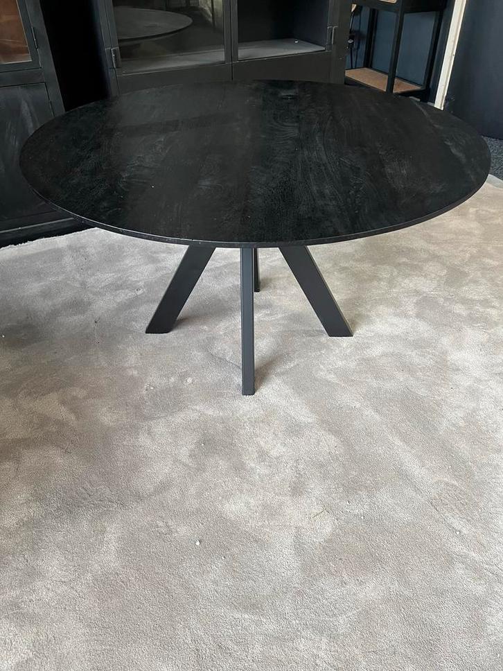 Ronde Mangohouten Eettafel 130cm - Spinpoot, Huis en Inrichting, Tafels | Eettafels, Zo goed als nieuw, 100 tot 150 cm, 100 tot 150 cm