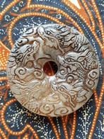 Mooi antiek Oosters amulet van jade met draken 5 cm., Antiek en Kunst, Ophalen of Verzenden