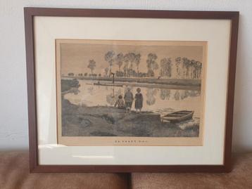 gravure F. Meaulle Emile Claus " Le bateau qui passe"  1883