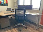 Hoekbureau Eiken en Metaal afmetingen: 200x80x160x60, Huis en Inrichting, Bureaus, Ophalen, In hoogte verstelbaar, Zo goed als nieuw