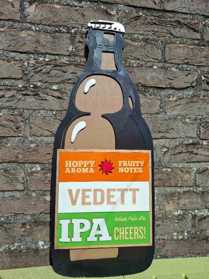 reclamebord Vedett in hout, Verzamelen, Biermerken, Nieuw, Reclamebord, Plaat of Schild, Overige merken, Ophalen of Verzenden