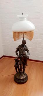 Antieke bronzen lamp met glazen kap, Antiek en Kunst, Ophalen