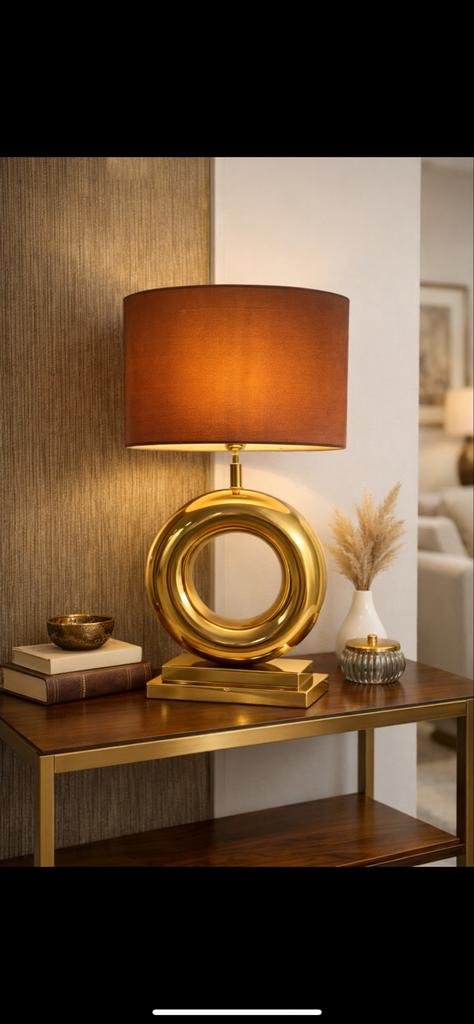 Luxe design tafellamp met gouden voet, Ophalen, Zo goed als nieuw, Metaal, Minder dan 100 cm