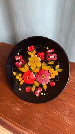 Vintage houten wand bord antiek retro bloemen zwart floral, Ophalen of Verzenden, Overige typen