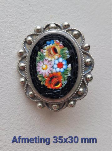 Vintage nikkelzilveren (Alpacca) Broche Micro Mozaïek Italië beschikbaar voor biedingen
