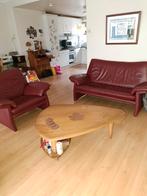 Dik lederen set met gratis salon tafel., Ophalen, Gebruikt, Rechte bank, Modern