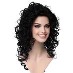 Moderne vlotte pruik halflang krullend zwart haar, Sieraden, Tassen en Uiterlijk, Uiterlijk | Haarverzorging, Verzenden, Nieuw