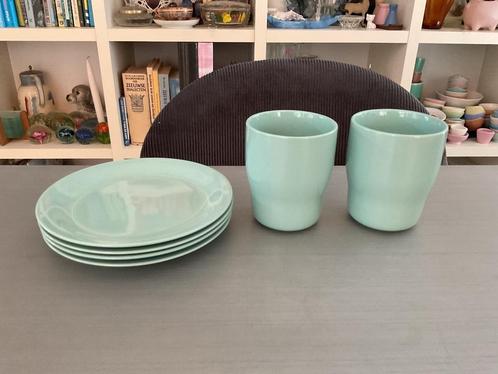 HEMA mintgroen 4 borden, 2 mokken (nieuw), Huis en Inrichting, Keuken | Servies, Zo goed als nieuw, Bord(en), Overige stijlen