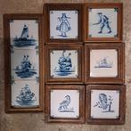 9 Oude Delfs Blauwe Tegels in Lijst, Antiek en Kunst, Ophalen of Verzenden