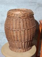 Oude vintage rieten opberg mand met deksel, N, N, Rond, Ophalen of Verzenden