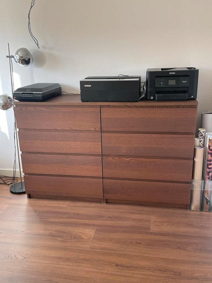 Twee IKEA MALM ladekast - eiken fineer, Huis en Inrichting, Kasten | Dressoirs, Gebruikt, 50 tot 100 cm, 25 tot 50 cm, Met lade(s)