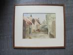 Oud Katwijk - aquarel van het Westpad en de Voorstraat, Ophalen of Verzenden