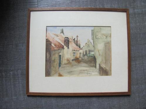 Oud Katwijk - aquarel van het Westpad en de Voorstraat, Antiek en Kunst, Kunst | Schilderijen | Klassiek, Ophalen of Verzenden