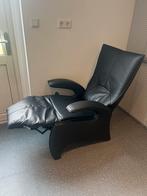 Zwarte leren relaxfauteuil, Ophalen, Gebruikt, Leer, 75 tot 100 cm