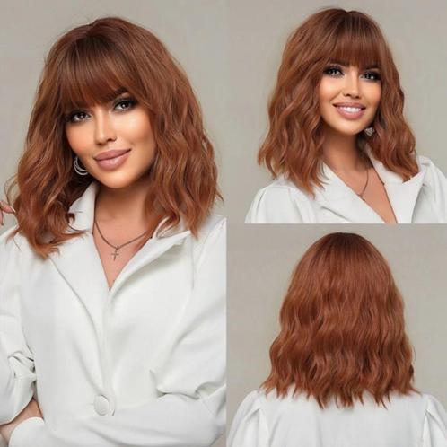 Pruik bob model koperrood haar met golfjes en pony, Sieraden, Tassen en Uiterlijk, Uiterlijk | Haarverzorging, Nieuw, Pruik of Haarverlenging