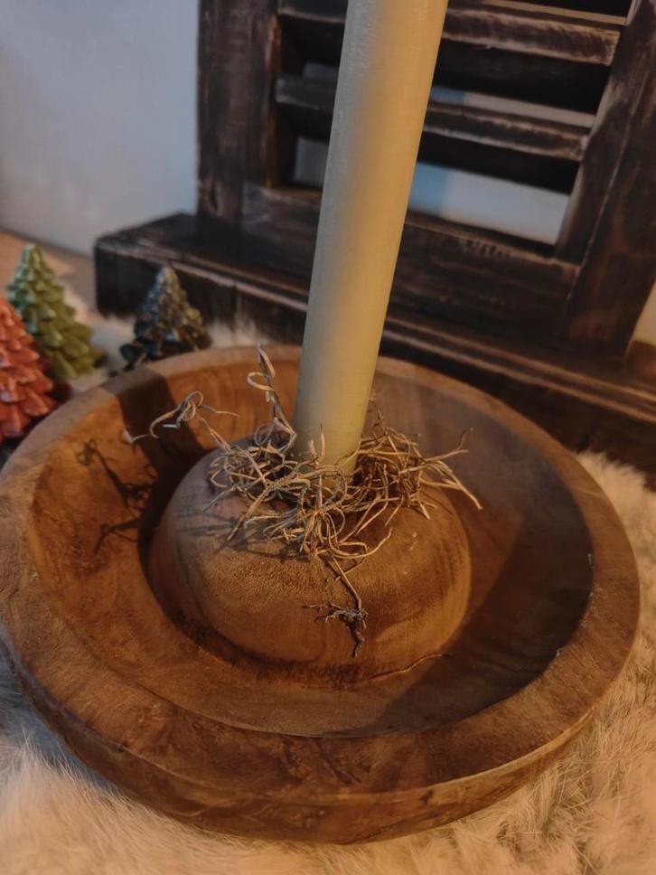 Landelijke houten ronde kaarsenhouder, Huis en Inrichting, Woonaccessoires | Kandelaars en Kaarsen, Nieuw, Kandelaar, Minder dan 25 cm
