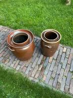 2 oude keulse potten, Steen, Gebruikt, Rond, Tuin