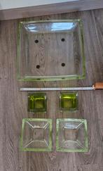 Glasset sier (30 cm, met glazen plaat eronder), Antiek en Kunst, Antiek | Glas en Kristal, Ophalen of Verzenden