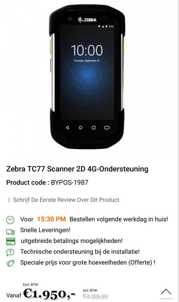 HANDSCANNER ZEBRA TC77HL, Computers en Software, Scanners, Nieuw, Android, Ophalen of Verzenden