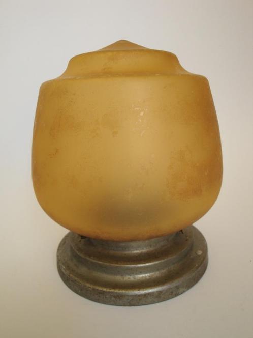 plafondlamp Plafonnière art deco amber geel glas metaal., Huis en Inrichting, Lampen | Plafondlampen, Gebruikt, Glas, Metaal, Ophalen of Verzenden