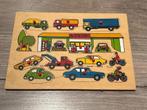 Houten puzzel garage, Kinderen en Baby's, Speelgoed | Kinderpuzzels, Gebruikt, 10 tot 50 stukjes, Ophalen of Verzenden, Van hout