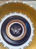 Vintage goud bordje met grijze kat decoupage, Ophalen of Verzenden, Nieuw