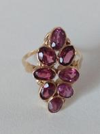 geelgouden RING (14 kt) maat 18 bezet met 8 ovale Rubeliet, Sieraden, Tassen en Uiterlijk, Ringen, 18 tot 19, Geel, Ophalen of Verzenden