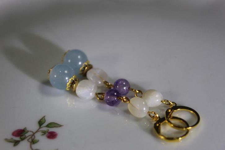 Edelsteen oorbellen , maansteen amethist en calciet, Sieraden, Tassen en Uiterlijk, Oorbellen, Nieuw, Hangers, Overige materialen