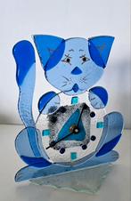 Blauw glazen murano poezen klok 18xu15cm, Antiek en Kunst, Antiek | Glas en Kristal, Ophalen of Verzenden
