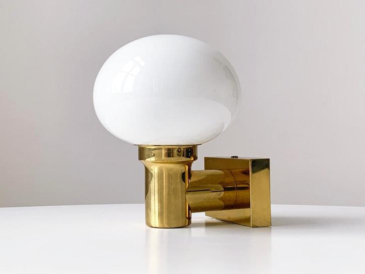 Vintage wandlamp messing sixties retro, Huis en Inrichting, Lampen | Wandlampen, Gebruikt, Glas, Metaal, Ophalen of Verzenden