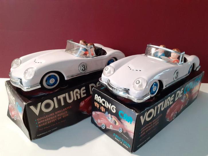 2 blikken sportwagens met frictie aandrijving       wit, Antiek en Kunst, Antiek | Speelgoed, Ophalen of Verzenden